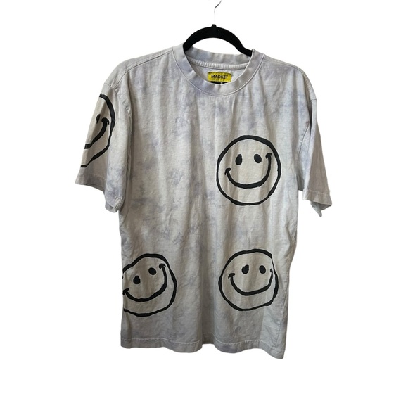 Market Smiley Light Blue Tie Dye Smiley Graphic 100% Cotton Short Sleeve M Tee. - Picture 1 of 8